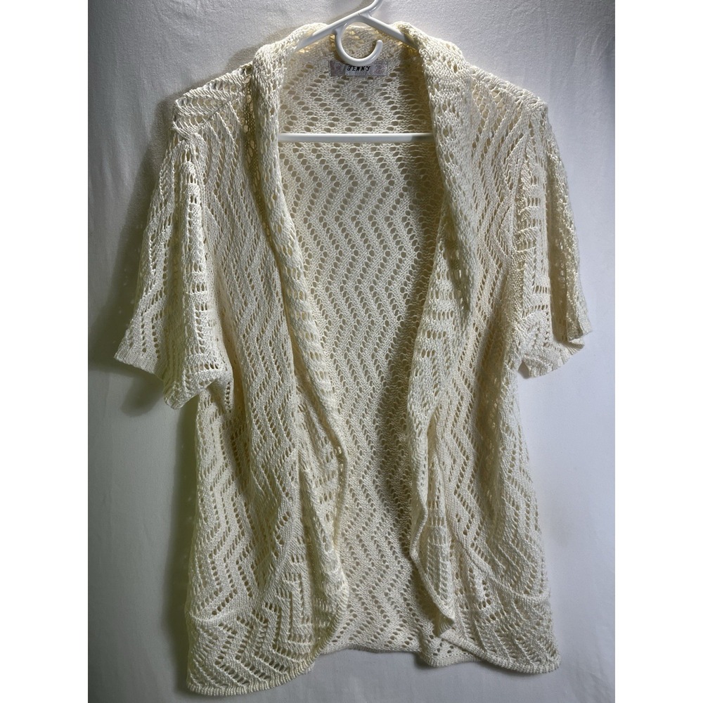 Boho Lightweight Crochet Jenny Womens Cardigan Cotton Blend L Ivory